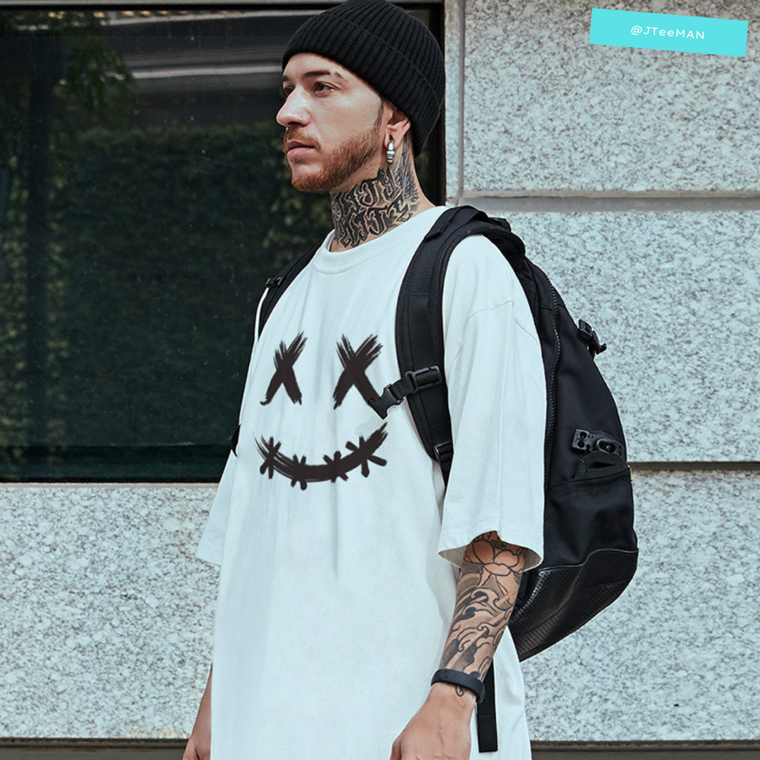Áo thun unisex tay lỡ form rộng in họa tiết miệng cười jteeman, áo thun unisex phong cách cá tính vải cotton jt25 trắng 2 Áo thun unisex tay lỡ form rộng in họa tiết miệng cười jteeman, áo thun unisex phong cách cá tính vải cotton jt25 trắng 2