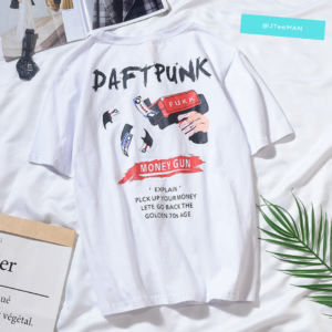 Áo thun Unisex tay lỡ nam nữ JTeeMan, áo phông Unisex form rộng cá tính, áo thun Unisex in DAFTPUNK MONEY vải cotton JT14 Trắng 2