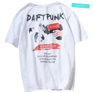 Áo thun Unisex tay lỡ nam nữ JTeeMan, áo phông Unisex form rộng cá tính, áo thun Unisex in DAFTPUNK MONEY vải cotton JT14 Trắng