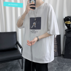 Áo thun nam form rộng JteeMan, áo unisex tay lỡ Hàn Quốc chất vải cotton in hình phi hành gia 2 màu Trắng, Đen JT03 2