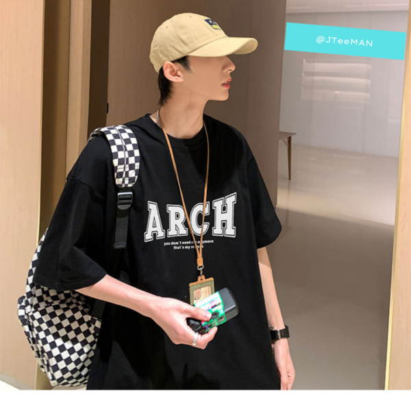 Áo thun tay ngắn cổ tròn jteeman, áo thun unisex form rộng in chữ arch phiên bản hàn quốc, áo thun nam vải cotton jt08 2