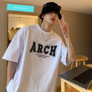 Áo thun tay ngắn cổ tròn Jteeman, áo thun unisex form rộng in chữ Arch phiên bản Hàn Quốc, áo thun nam vải cotton JT08 4
