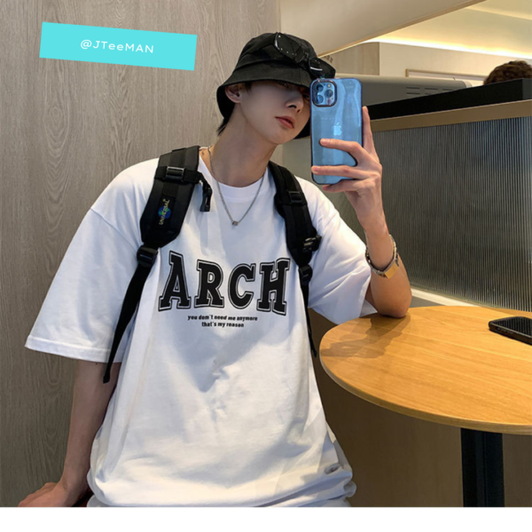 Áo thun tay ngắn cổ tròn jteeman, áo thun unisex form rộng in chữ arch phiên bản hàn quốc, áo thun nam vải cotton jt08 5