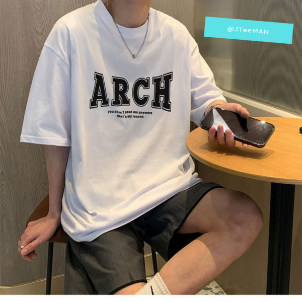 Áo thun tay ngắn cổ tròn jteeman, áo thun unisex form rộng in chữ arch phiên bản hàn quốc, áo thun nam vải cotton jt08 6