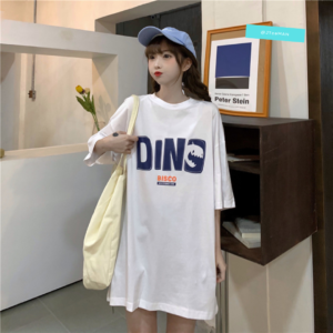 Áo thun unisex in chữ DINO, áo thun unisex tay lỡ nam nữ, áo thun unisex form rộng vải cotton JT12 Trắng 4