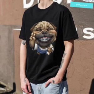 Áo thun unisex in hình chú chó niềng răng, áo thun unisex form rộng tay lỡ nam nữ, áo thun unisex vải cotton JT29 Đen 1
