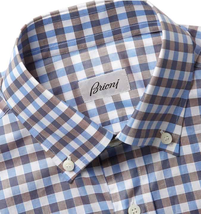 Brioni gingham check cotton áo sơ mi