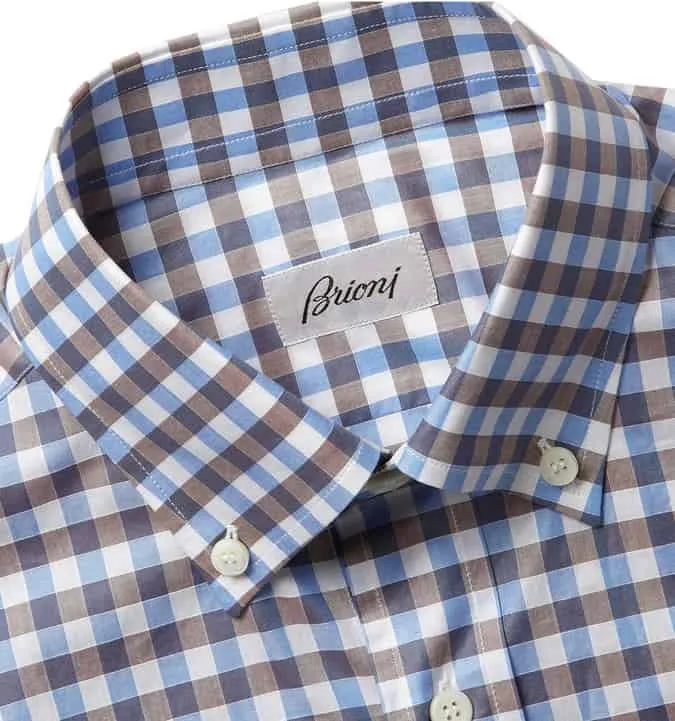 Brioni gingham check cotton áo sơ mi