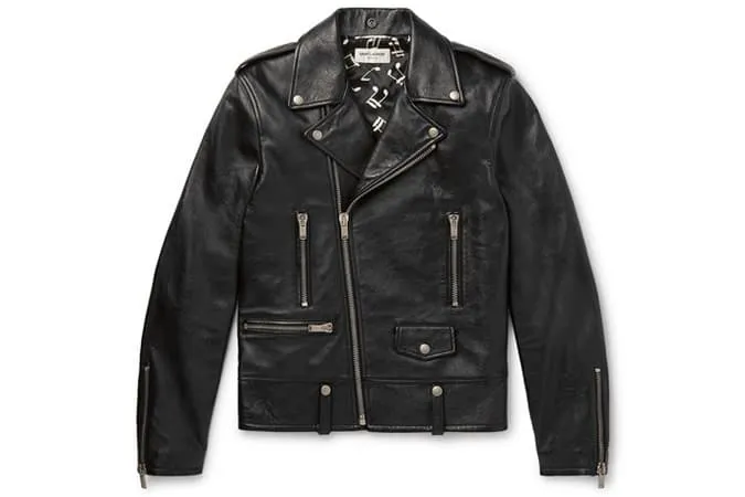 Saint laurent áo khoác biker da mỏng vừa vặn