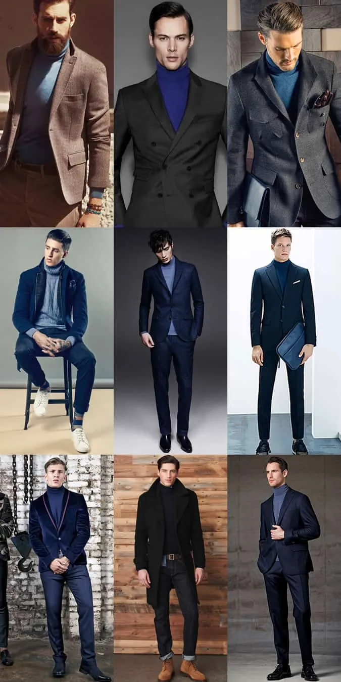 Sách nhìn về cảm hứng trang phục của nam giới shades of blue / navy roll necks