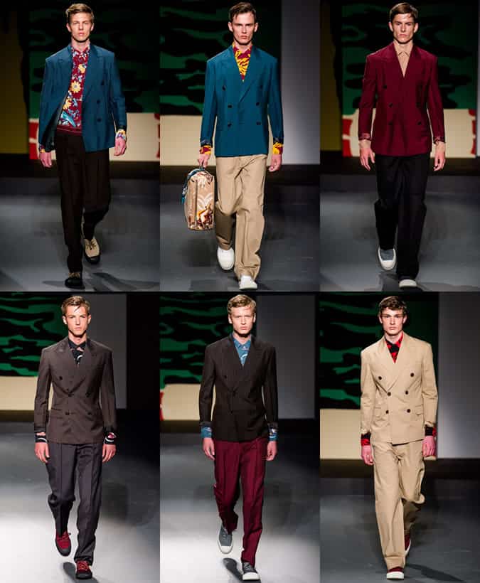 Xu hướng thời trang nam mùa xuân / hè 2014: may áo đôi 2 Trang phục hai bầu ngực prada trên đường băng ss14