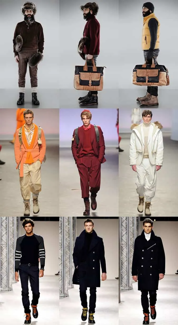 Giày cao cổ nam đi bộ đường dài tại bally (trên cùng), thiết kế topman (giữa) và hermes (dưới) aw13