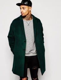 Asos Drop Shoulder Wool Overcoat Rich Green