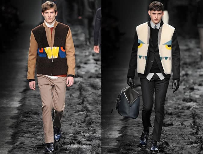 Áo khoác ngoài cắt lớp nam trên đường băng Fendi AW14 Menswear