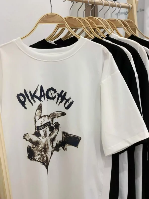 Áo thun unisex tay lỡ form rộng in hình pikachu dành cho nam nữ, áo phông unisex jteeman hiệu ứng pikachu vải cotton thoáng mát jt34_2
