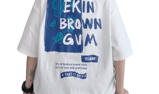 Áo thun Unisex tay lỡ form rộng in chữ EKIN BROWN GVM, áo phông Unisex cá tính, áo thun Unisex vải cotton JTeeMan JT17 Trắng
